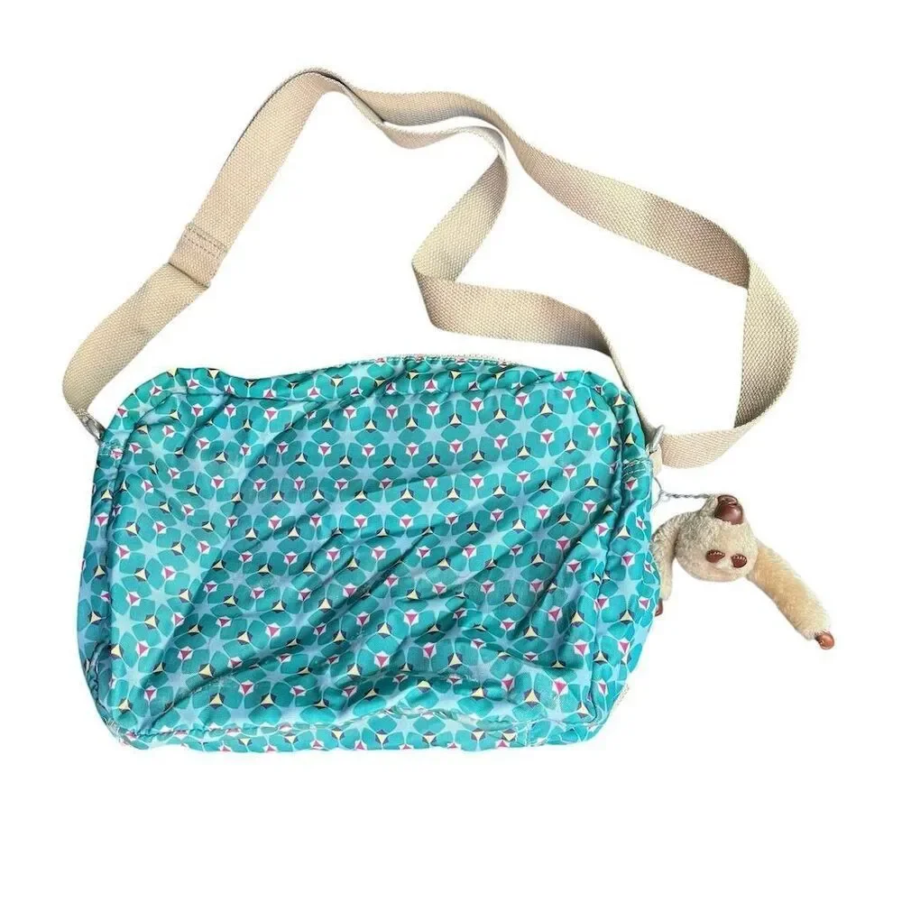 Kipling Crossbody Bag‎ Clover Blue Geometric with Monkey Keychain